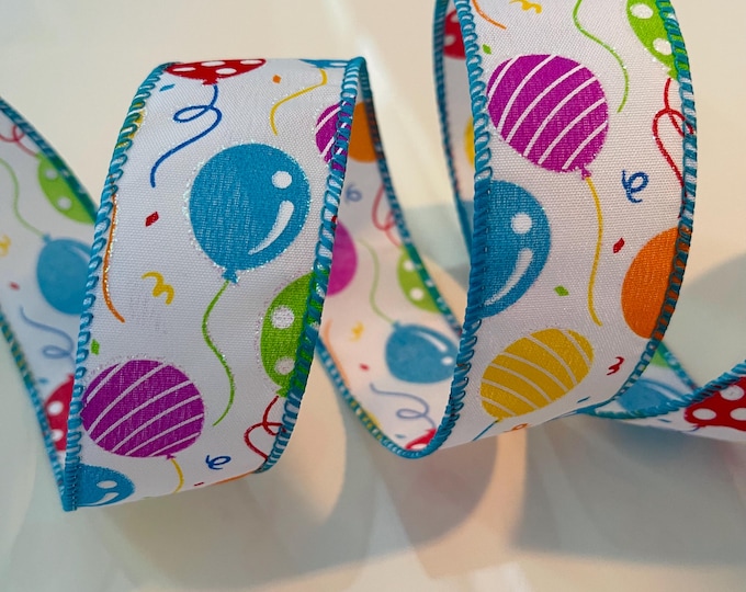 1.5” Colorful Birthday Balloons Wired Ribbon
