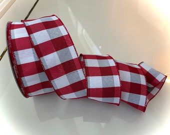 2.5” Red & White Plaid Wired Ribbon - Sold By The Yard