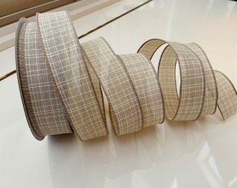 1.5” Beige with Cream Wired Ribbon #1022 - Sold By The Yard