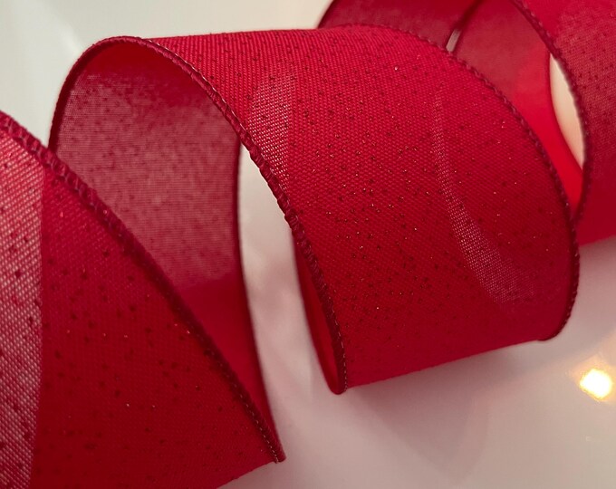 2.5” Red Glitter Dot Wired Ribbon