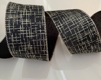 2.5” Black & Gold Glitter Wired Ribbon - Sold By The Yard