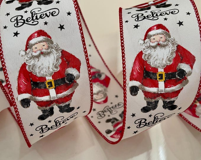2.5” Christmas Santa Wired Ribbon: Red, Black, White