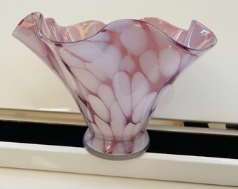 Vintage Purple & White Ruffled Edge Glass Candy Dish