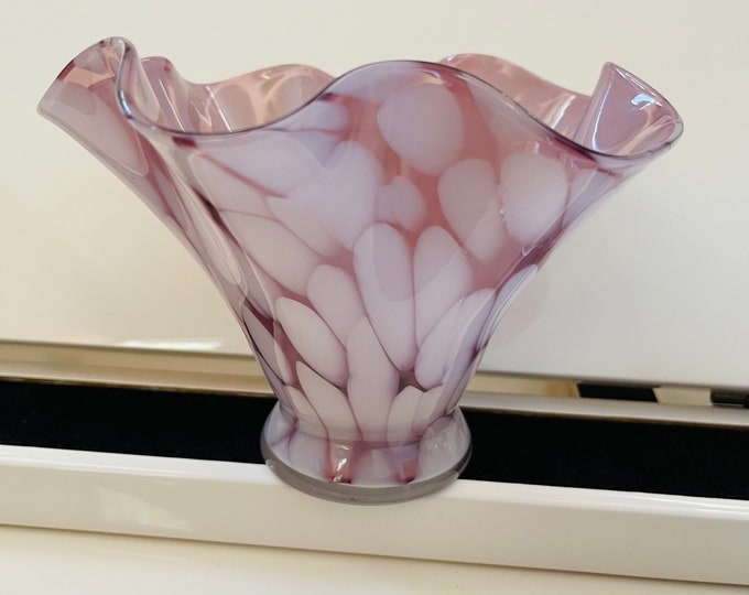 Vintage Purple & White Ruffled Edge Glass Candy Dish