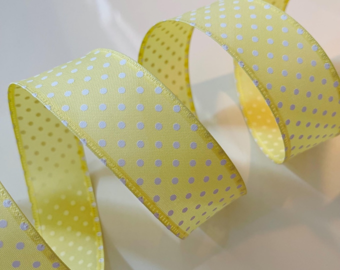 1.5” Yellow and White Polka Dot Wired Ribbon