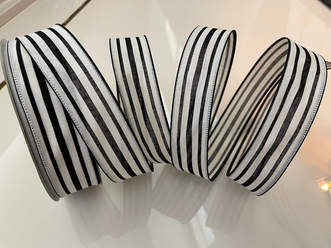 1.5 Black & Soft White Striped Wired Ribbon Etsy