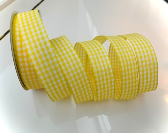 1.5” Yellow & White Gingham Wired Ribbon #277 - Sold By The Yard