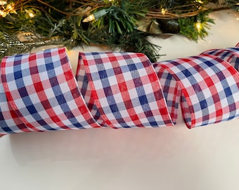 2.5" Plaid Wired Ribbon: Red, White, & Blue #16 - 10 Yard Roll
