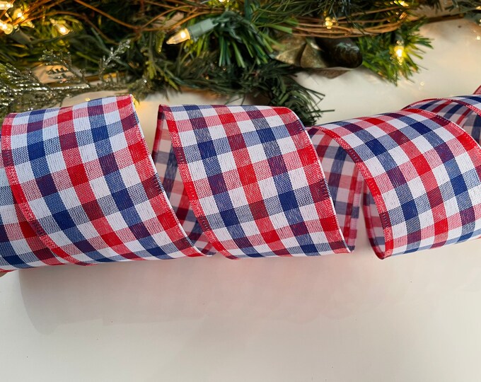 2.5" Plaid Wired Ribbon: Red, White, & Blue #16 - 10 Yard Roll