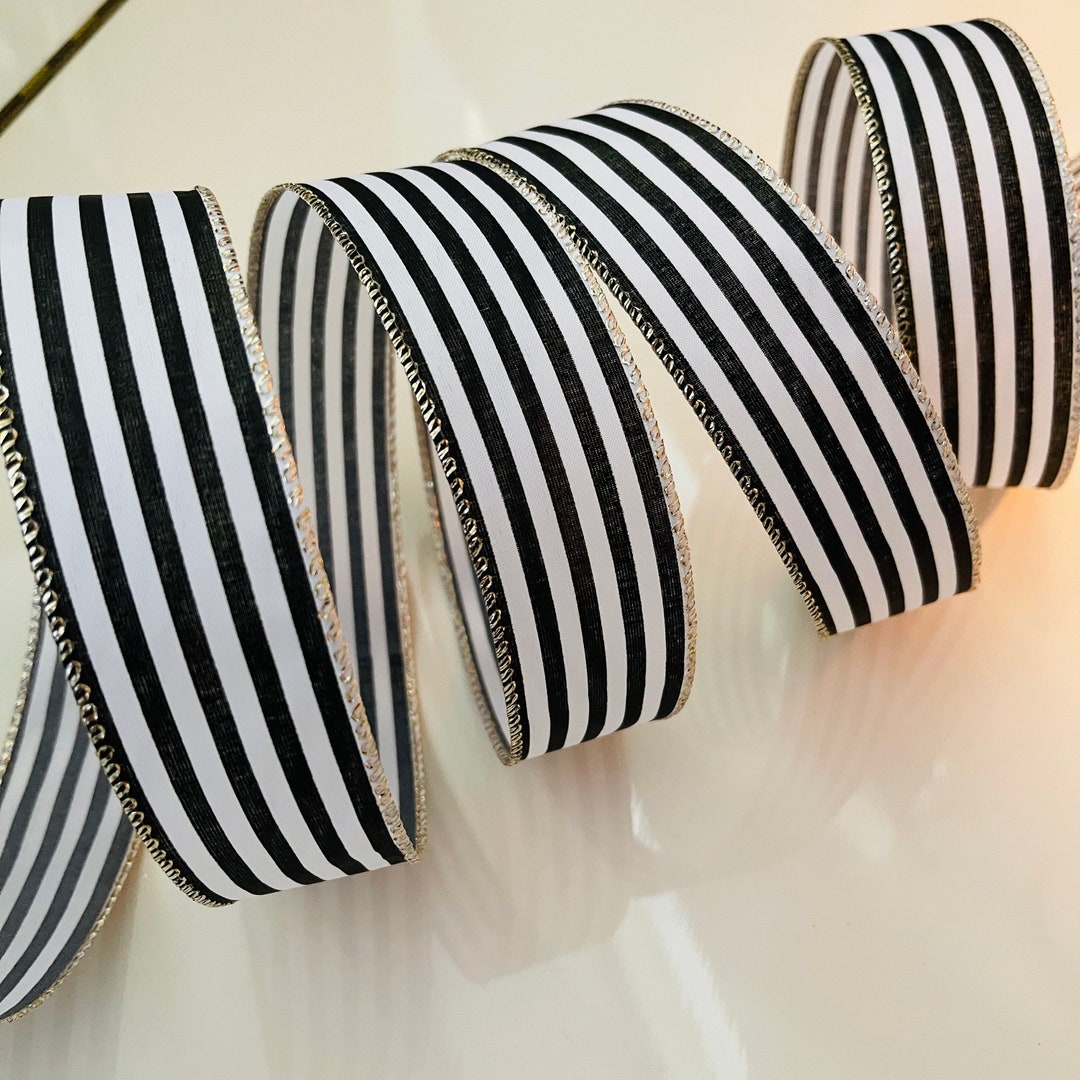 1.5 Black & White Striped Wired Ribbon Etsy