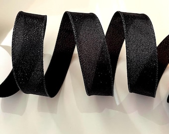 1.5” Glittery Black Wired Ribbon - Sold By The Yard