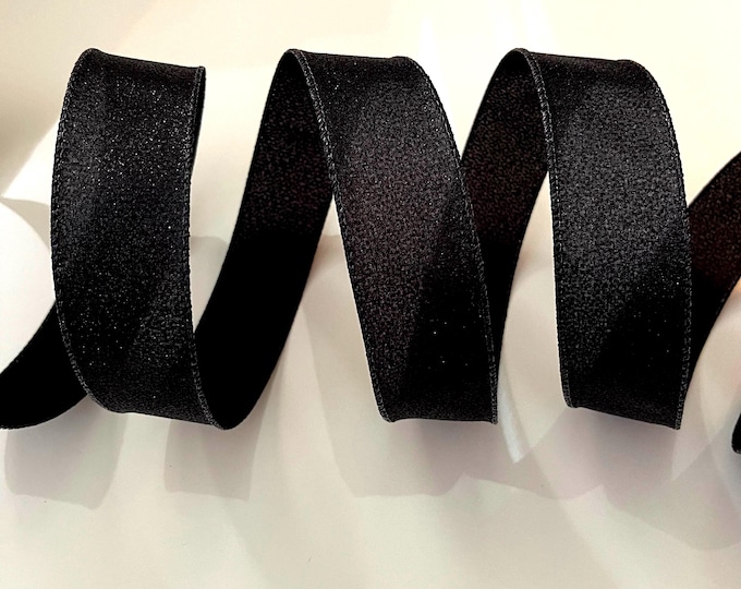 1.5” Glittery Black Wired Ribbon - Sold By The Yard