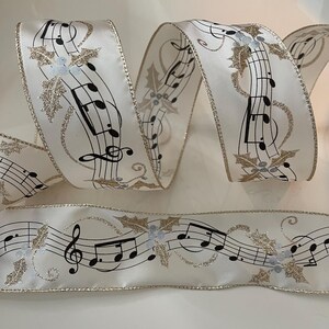 2.5” Music Note Wired Ribbon: Glittery Gold, Black, Cream #909 - Sold ...