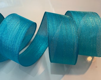 2.5” Shimmery Aqua Wired Ribbon - Perfect for Gift Wrapping, Wreaths, Decor & Much More! #391 - Sold By The Yard