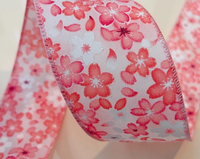 2.5" Pink & White Cherry Blossom Wired Ribbon