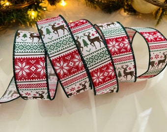 1.5” Christmas Sweater Wired Ribbon #486 - Sold By The Yard