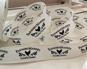1.5” Farmers Market Black & White Wired Ribbon #722 - Sold By The Yard