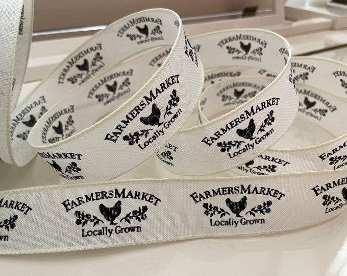 1.5” Farmers Market Black & White Wired Ribbon #722 - Sold By The Yard