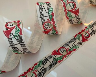 1.5” Christmas Music Note Ribbon: Red, Green, Black, Cream. This Ribbon Is Not Wired