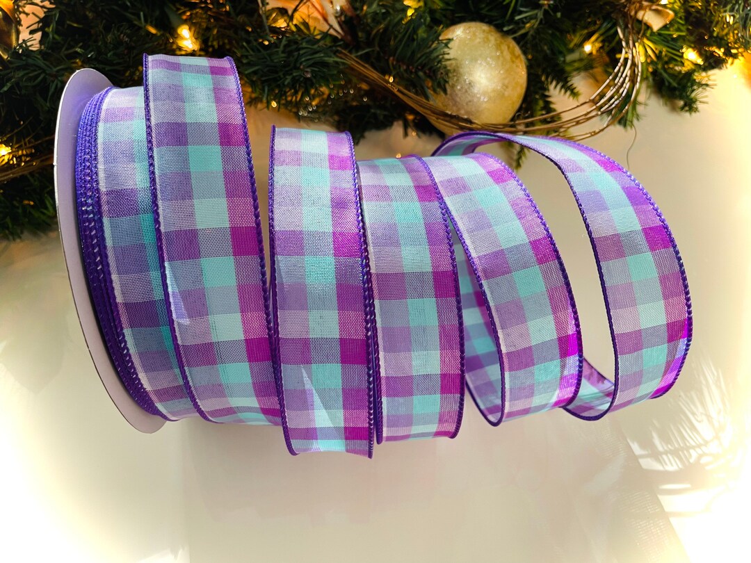 1.5” Purple & Aqua Plaid Wired Ribbon #107 - Sold by the Yard - Etsy
