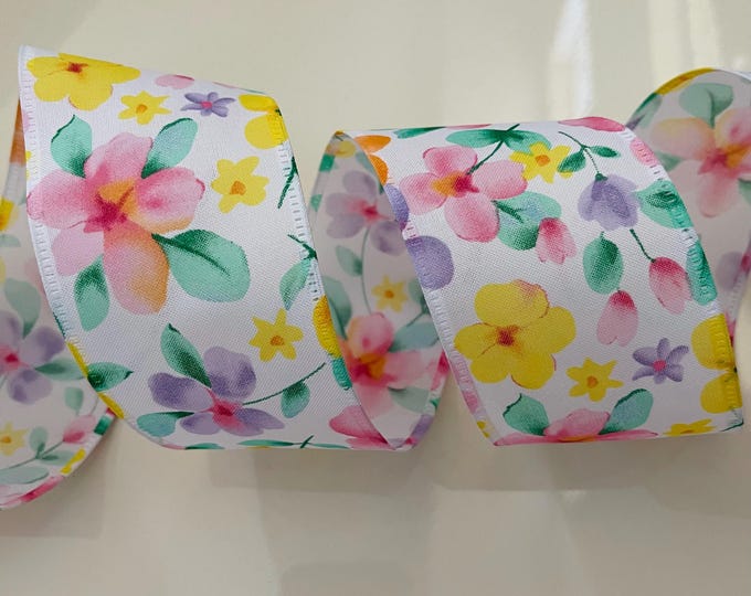 2.5” Watercolor Flowers Wired Ribbon