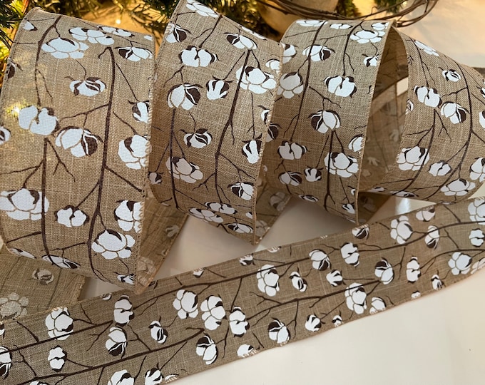 2.5" Cotton Ball Beige & White Canvas Ribbon with Wired Edge #85 - Sold By The Yard
