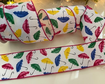 2.5" Colorful Umbrellas Wired Ribbon #91 - 10 Yard Roll