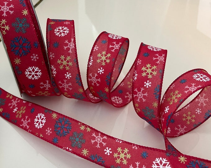 1.5” Multicolor Snowflake Wired Ribbon - Sold By The Yard
