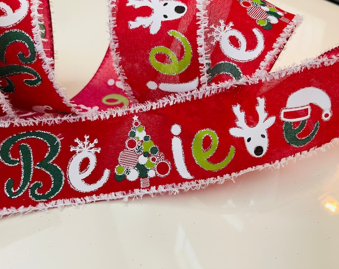 2.5” Fuzzy Edge Red & Green Christmas Wired Ribbon #845 - Sold By The Yard