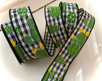 1.5” Cactus Gingham Wired Ribbon - 10 Yard Roll #764
