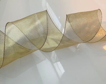 5” Sheer Gold Wired Ribbon - Sold By The Yard