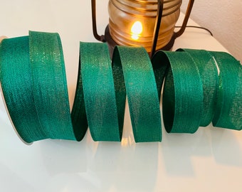 1.5” Metallic Emerald Green Wired Ribbon #1084 - Sold By The Yard