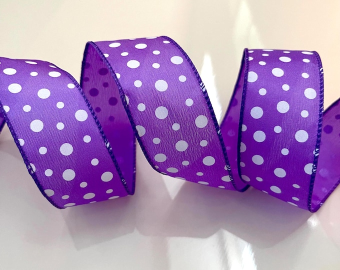 1.5” Purple & White Polka Dot Wired Ribbon
