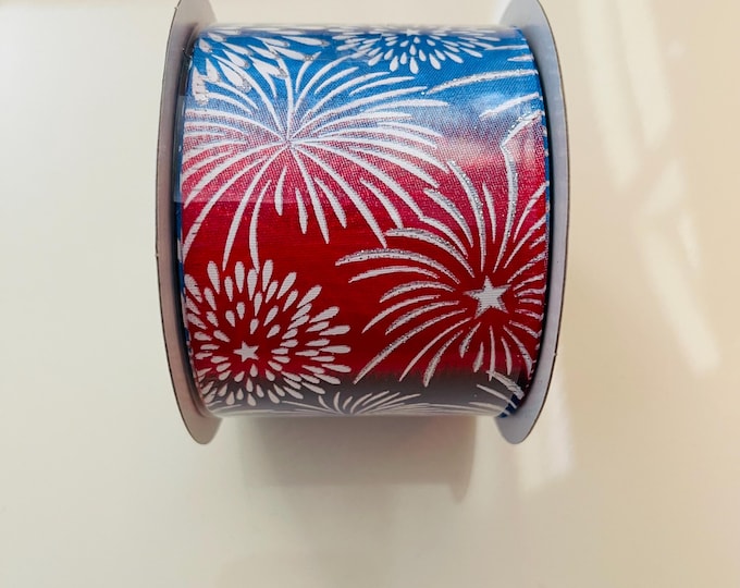 2.5" Ombre Firework Red, White, & Blue Wired Ribbon - 10 Yard Roll