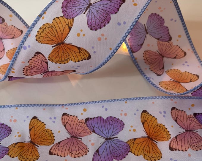 2.5” Butterfly Wired Ribbon: Pink, Purple, Orange