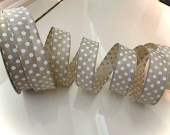 1.5” Beige & White Polka Dot Wired Ribbon #344 - Sold By The Yard
