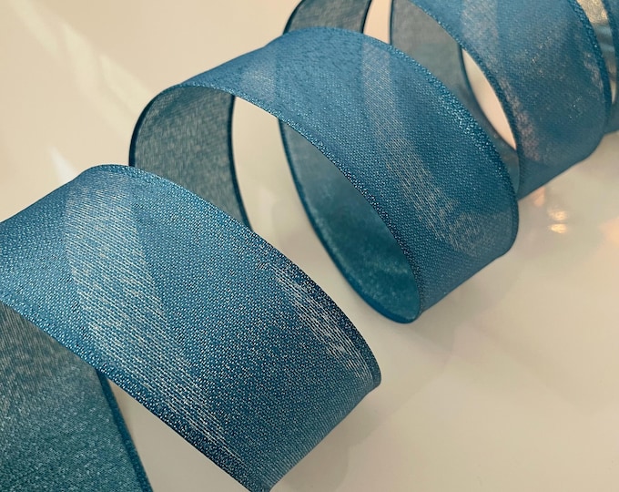 2.5” Metallic Blue Wired Ribbon