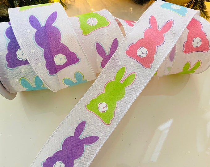 10 Yard Roll - 2.5” Colorful Bunny & Polka Dot Wired Ribbon #2015