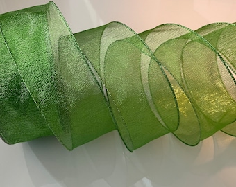 2.5” Sheer Green Ribbon with Wired Edge #954 - Sold By The Yard