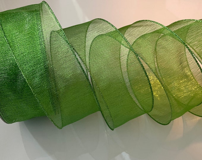 2.5” Sheer Green Ribbon with Wired Edge #954 - Sold By The Yard