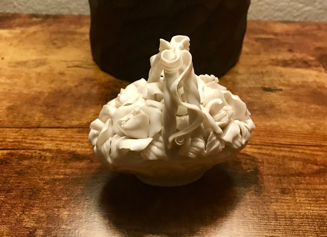 Small Porcelain Basket of Flowers Etsy