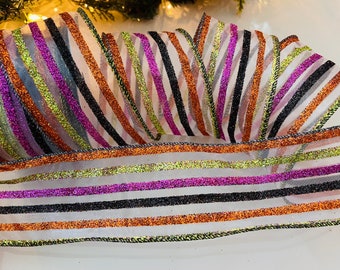 2.5” Sheer Glitter Stripes Wired Ribbon #329 - 10 Yard Roll