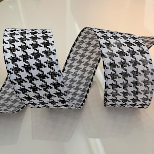 2.5” Black & White Houndstooth Wired Ribbon - Sold By The Yard