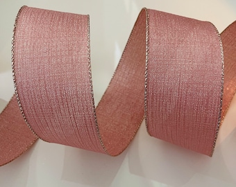 2.5” Rosy Pink Wired Ribbon with Gold Trim - Sold By The Yard