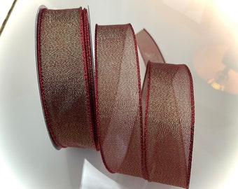 1.5" Red Trim Sparkle Wired Ribbon #374 - Sold By The Yard