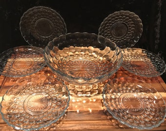 1940’s Bubbled Glass Bowl With 6 Plates Set
