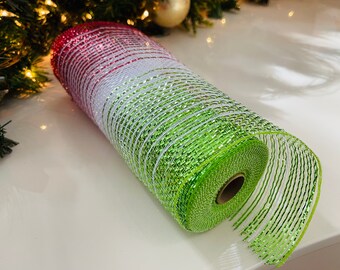 Red, White, & Green Deco Poly Mesh - 10 Yard Roll x 10” Wide