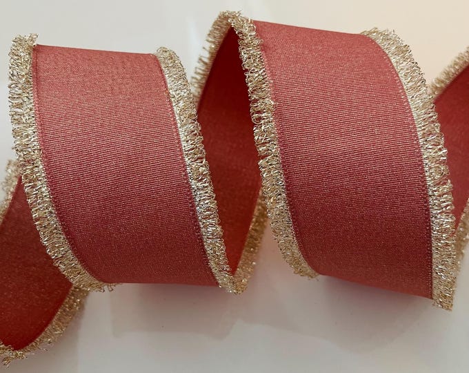 2.5” Rosy Pink with Golden Fuzzy Edge Wired Ribbon