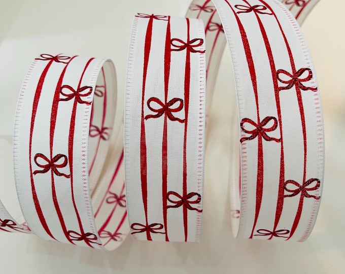 1.5” Red & White Christmas Bow Wired Ribbon #799