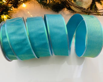 1.5” Two Tone Green & Aqua Shiny Wired Ribbon #64 - 10 Yard Roll